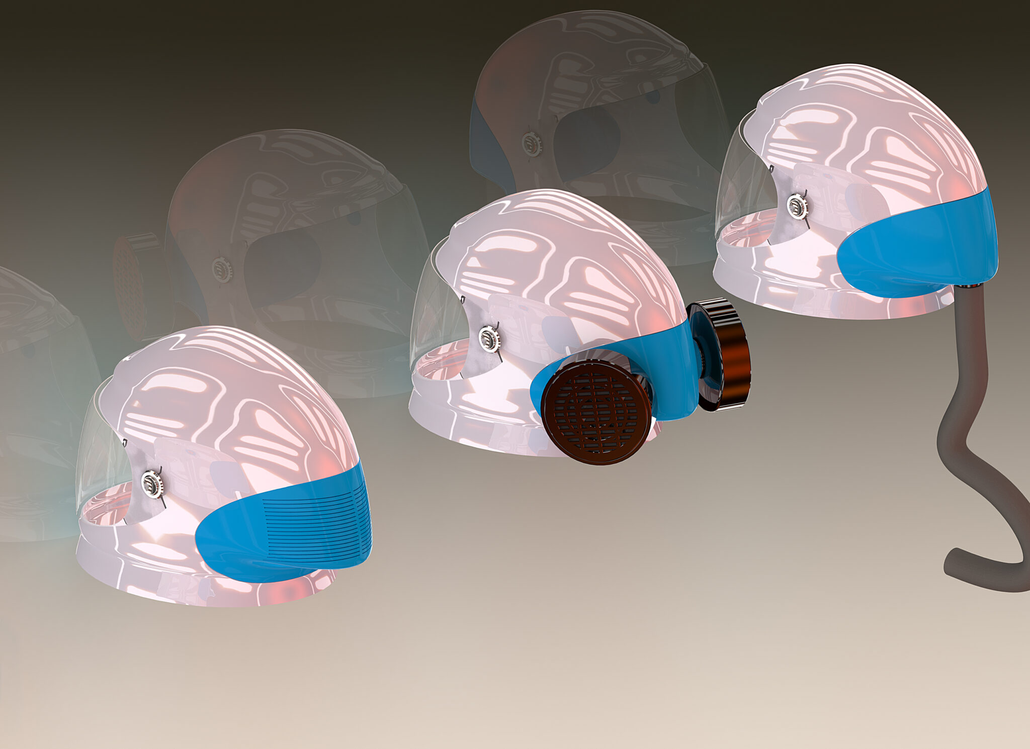Configurazioni posteriori del casco per diverse opzioni di filtrazione